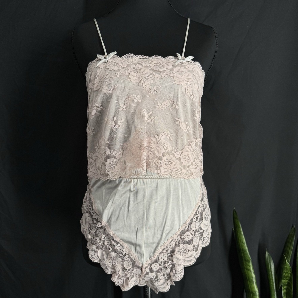 Vtg Lace Romper Slip Coquette Fairy S Romantic Layering Floral Teddy Lingerie